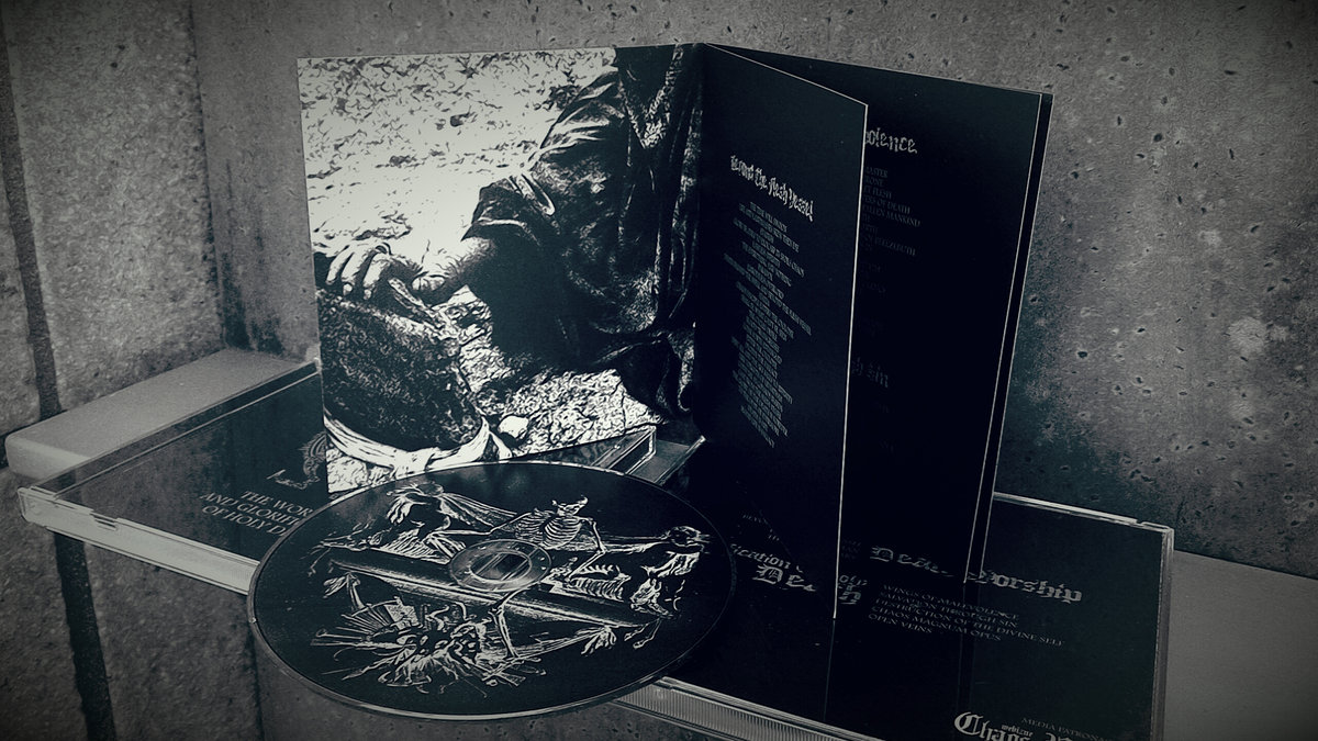 KAFIRUN band - The Worship and Glorificiation of Holy Death album jewel case with booklet, tray card, and CD. Version 1